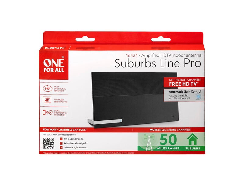 One For All هوائي HDTV معزز One For All لقنوات التلفزيون المجانية 1080P و 4K، مدى استقبال طويل 50 ميل، ميزة التحكم التلقائي في الكسب وكابل Coax بطول 5 أقدام متضمن، أسود، نموذج 16424 - Image 4